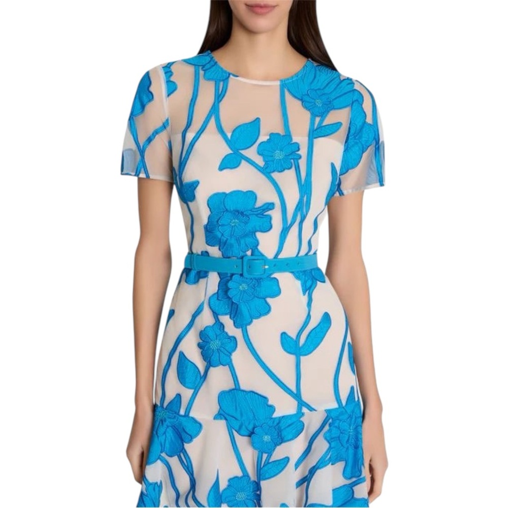 Milly Rosie Grand Fleur Embroidered Floral Applique Mesh Mini Dress Blue Size 0 - Picture 15 of 15